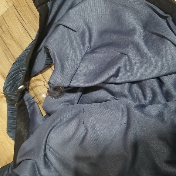 DAISY Body Con Blue Ruched Dress Full Zip Front Dress with Black Trim - Picture 7 of 16